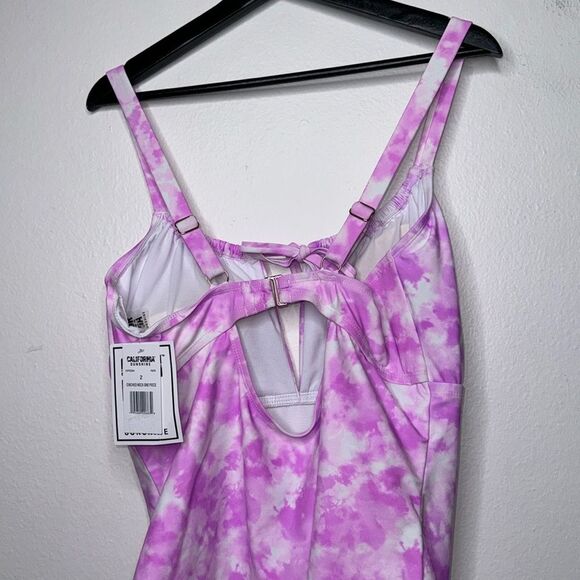 CALIFORNIA WAVES PLUS Plus Size Tie-Dyed One-Piece Keyhole Swimsuit Size - Picture 8 of 12